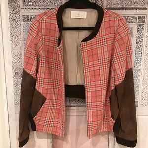 Thakoon Additon Red Plaid Leather Sleeve Jacket 10